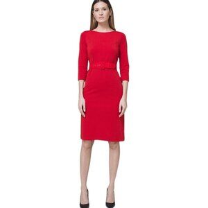 White House Black Market Red Polished Knit Sheath Dress, 3/4-Sleeves Women's S